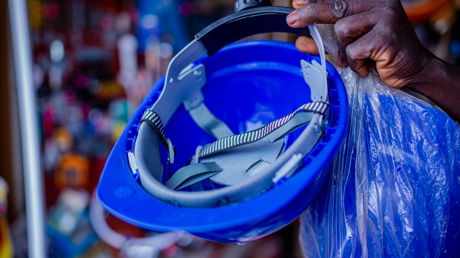 Blue Construction Helmets